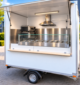 Verkaufsanhänger, Gastroanhänger, Foodtrailer,Imbissfahrzeug mit hochwertiger Edelstahlausstattung