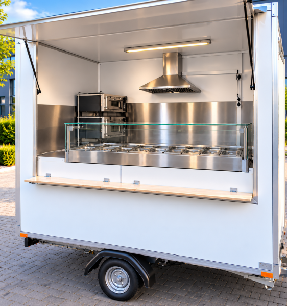 Verkaufsanhänger, Gastroanhänger, Foodtrailer,Imbissfahrzeug mit hochwertiger Edelstahlausstattung